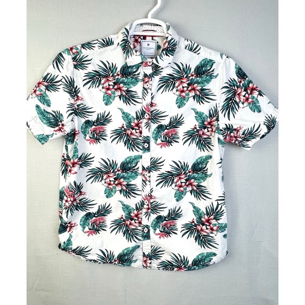 Cactus Man Ricky Singh Tropical Shirt Men L 42 Slim Fit Floral Beach Green Camp